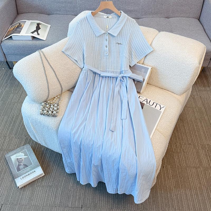 This Summer's New Plus-size Women's Dress with A Lace-up POLO Collar and A Niche Design That Makes You Look Slimming