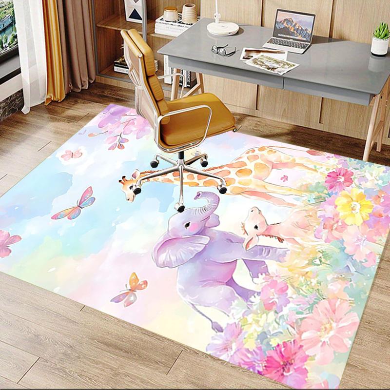 1PC Elephant Giraffe Non-Slip Floor Carpet, Office, Family, Bedroom, Studio - Large Area Rug, Vibrant Colors, Longlasting Material-X423