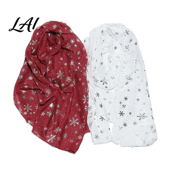 Soft Blend Shawl Glitter Sparkly Foil Snowflake Print Scarf for Women Christmas Decorative Theme Wrap Fall Winter Lightweight Fabric Gift
