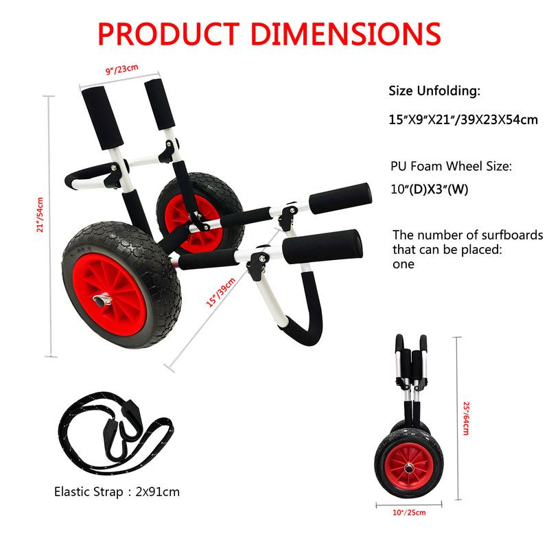 PC Surfboard Handcart Aluminum Alloy SUP Trolley Foldable Portable Transport Cart for Paddle Board