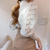 Women Lace Blouses Petal Sleeve Women Blouse Chic Button Hollow Out Flower Lace Patchwork White Shirt Top Female Clothing
