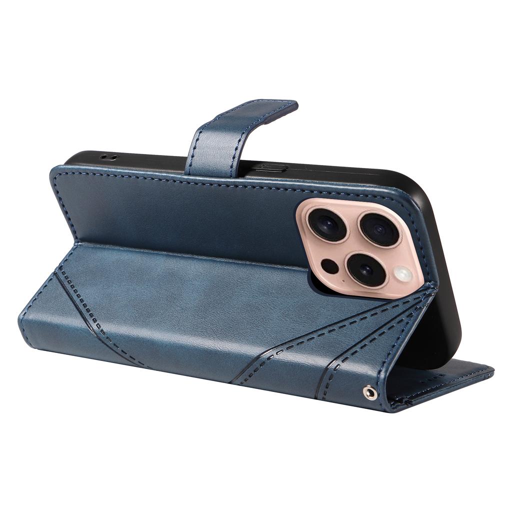 For iPhone 16 Pro Case Card Holder Magnetic Clasp Leather Phone Cover Geometric Line