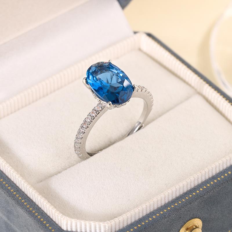 

Jewelry Copper Bottom Gold-Plated Simulation Color Treasure Corundum Egg-Shaped Simple Finger Female 8 * 12