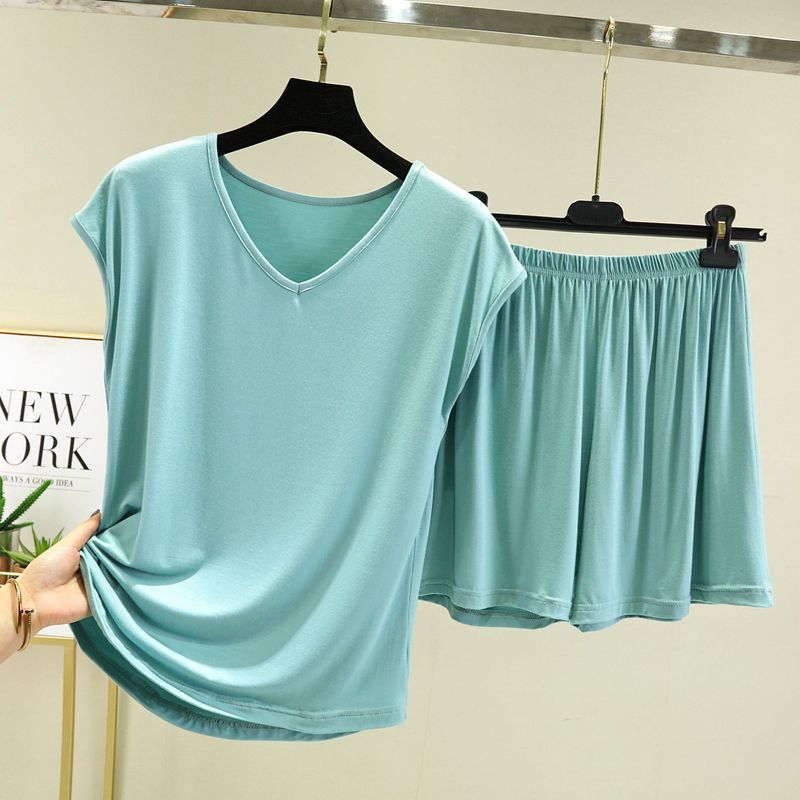 

Modal Sleeveless T-Shirt Women s Summer Loose Bottoming Shirt Thin Home Pajamas Plus Size Tops Shorts Two-Piece Set Lake Blue XL (60.00 kg-70.00 kg recommended