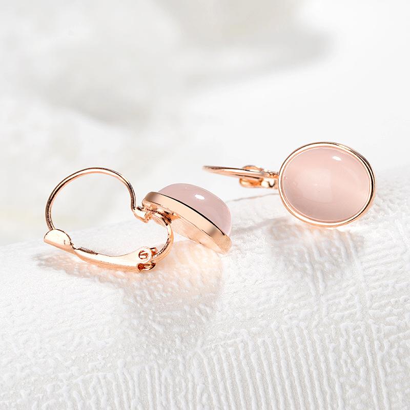 Women's Rose Gold Gemstone Earrings Elliptical Cat's Eye Stone Design Temperament Fashion Jewelry Romantic Dating Gift Accessories