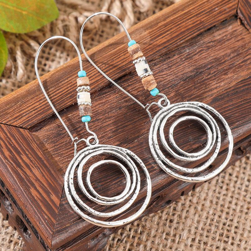 Bohemian Turquoise Dangle Earrings Vintage Silver Tree Of Life Teardrop Spiral Ethnic Drop Earrings For Women Jewelry