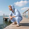 Men's Linen Long Sleeve Hooded Shirt and Pants Casual Beach Set