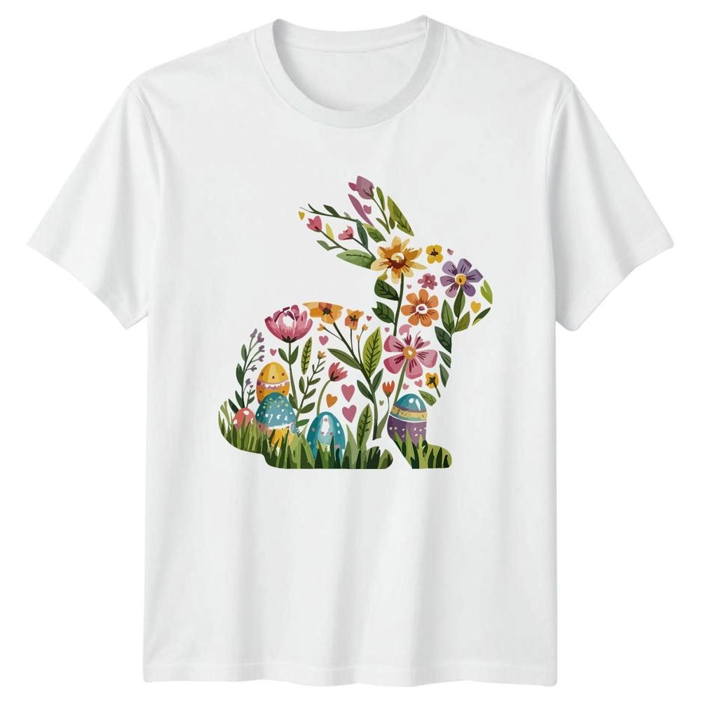 Floral Bunny Silhouette With Easter Unisexs TShirt Spring Rabbit Easter S