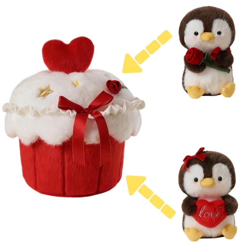 Fun Animal Cake Plush Doll Pillow Rose Siamese Cat Penguin Bear Combination Cookie Plush Toy Home Decor Valentine'S Day Gift