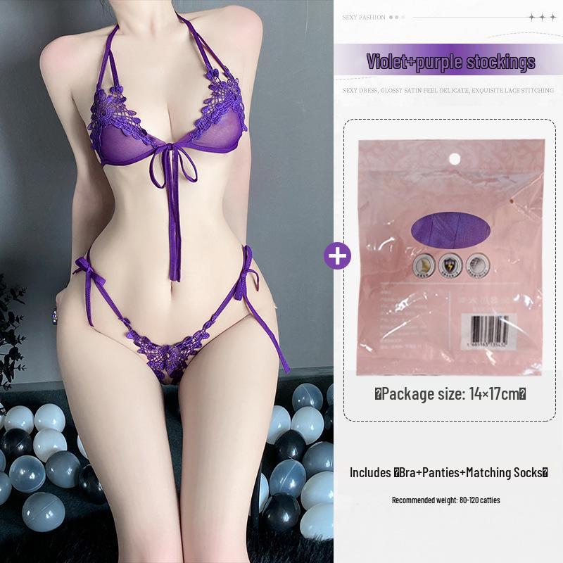 Dreamy Nights: Erotic Lace Lingerie Set - Women’s Sexy Small Chest Open Crotch Sleepwear