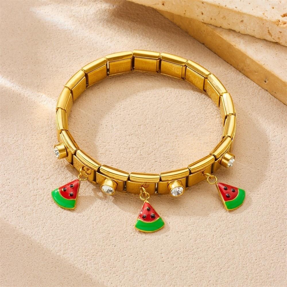 Golden Color Stainless Steel Bracelet Classics Style Watermelon Avocado Design Zircon Bracelet Hypoallergenic