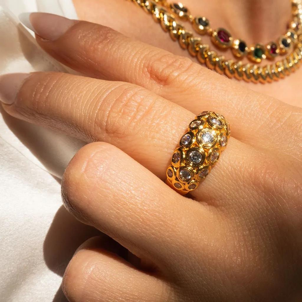 Zircon Ring for Women 18K Gold Plated Stainless Steel Geometric Circle Finger Ring Luxury Waterproof Wedding Jewelry Gifts