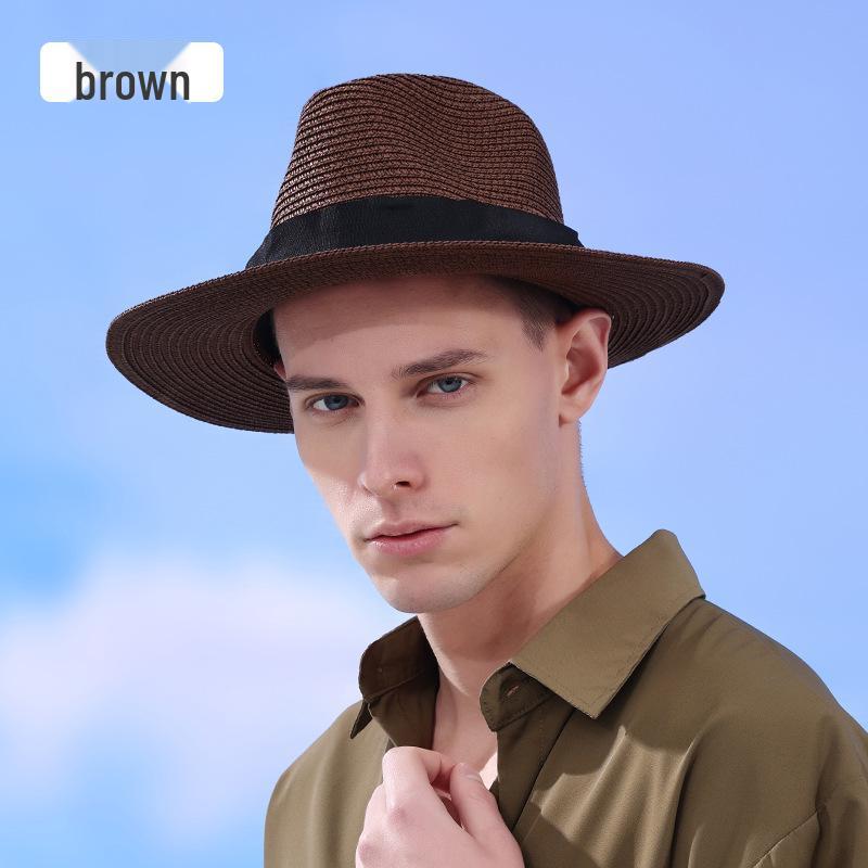 Foldable Wide Brim Raffia Panama Straw Sun Hat with Square Buckle - Breathable, UV Protection for Outdoors