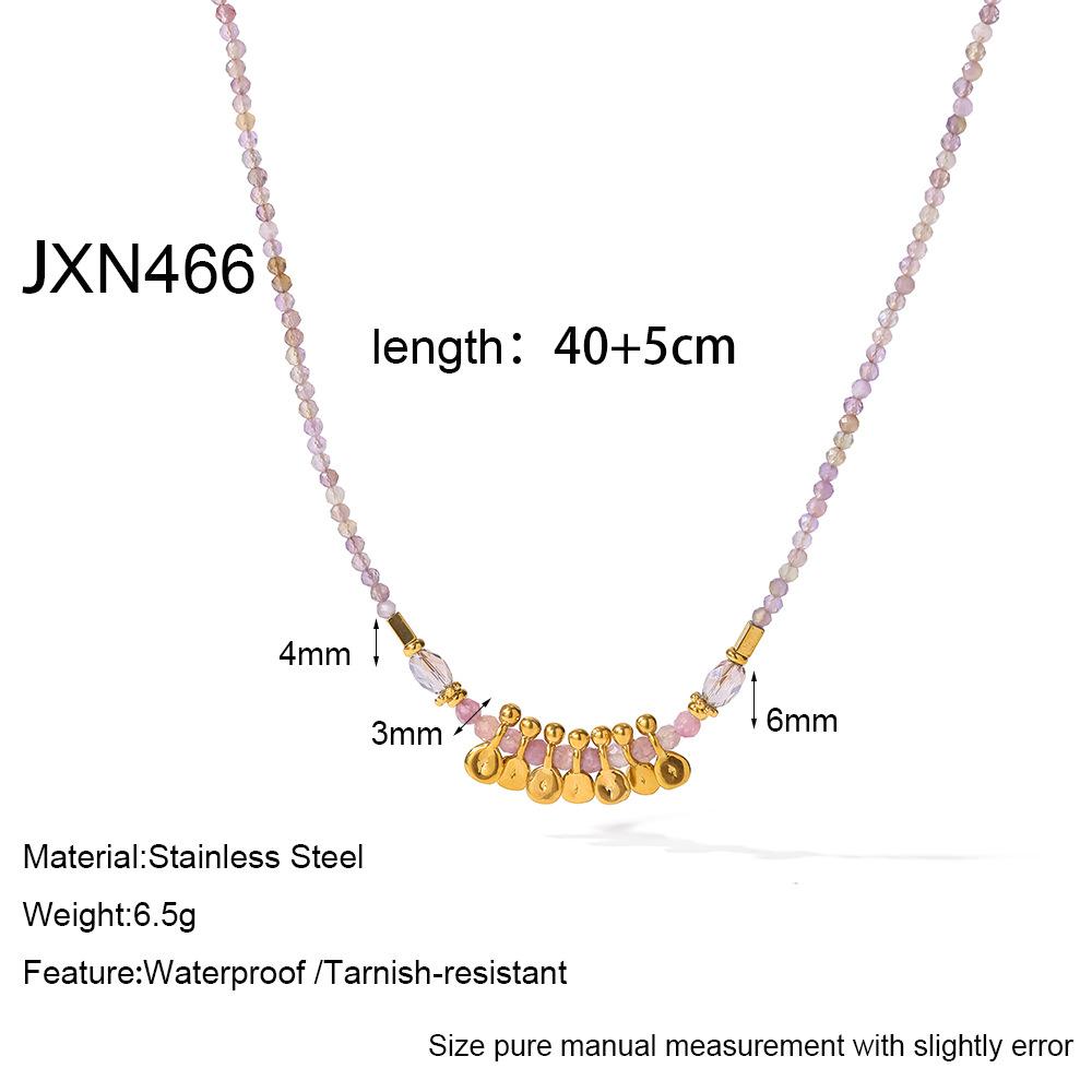 European and American sweet wind lavender natural stone beaded necklace niche plated 18k gold stainless steel disc fringed collarbone chain