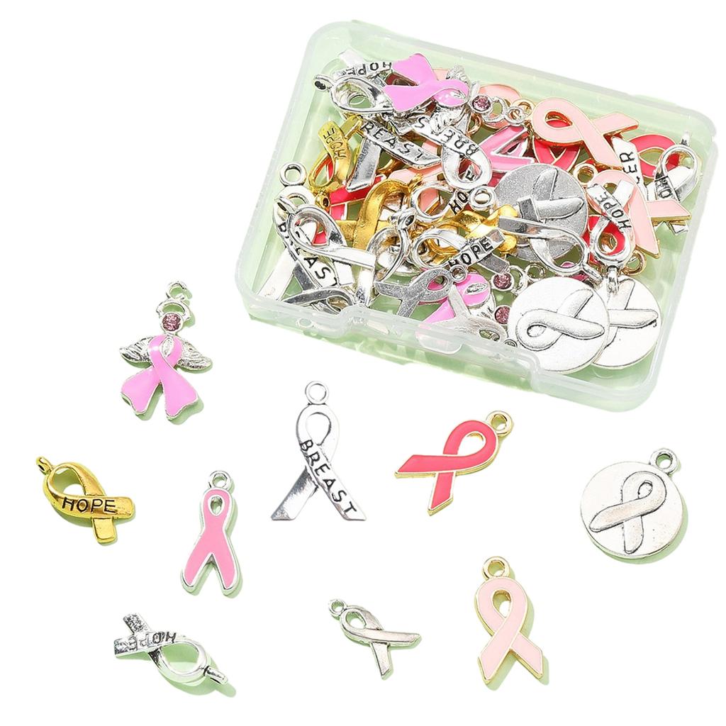 Pack of 50 Alloy Drop Oil Ribbon Pendants Necklace Bracelet Accessories DIY Crafts Supplies Versatile Jewelry Charm