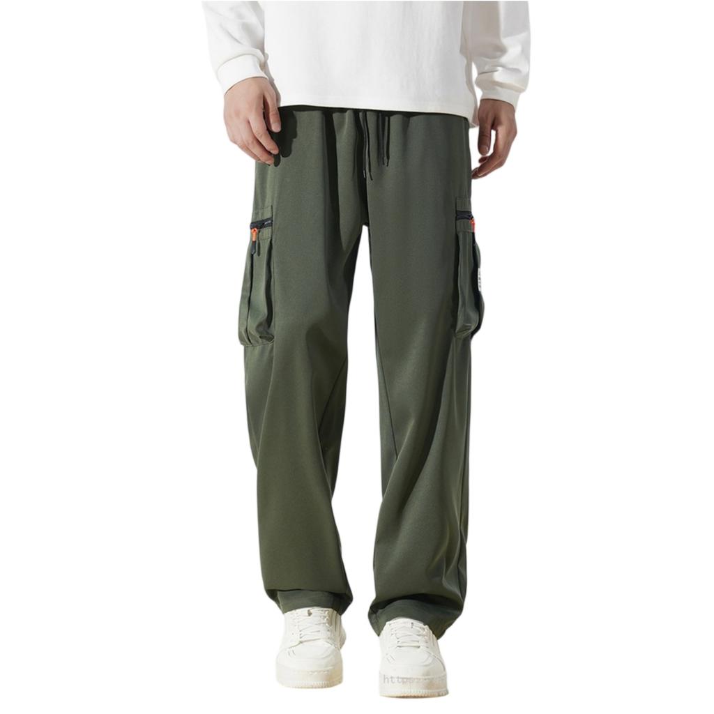 Men Lightweight Breathable Multi Pocket Sports Casual Cargo Pants Loose Fit Drawstring Waistband Utility Trousers for Outdoor Daily Wear