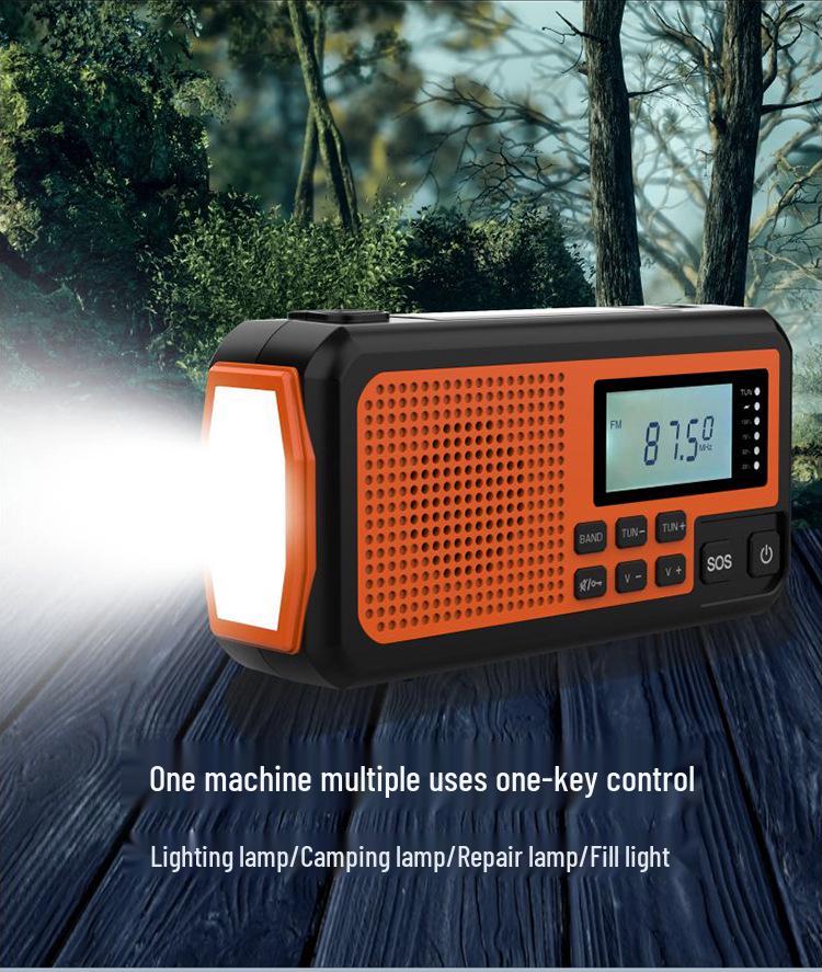 Multifunctional Solar Hand-Cranked Emergency Radio with Flashlight and Power Bank