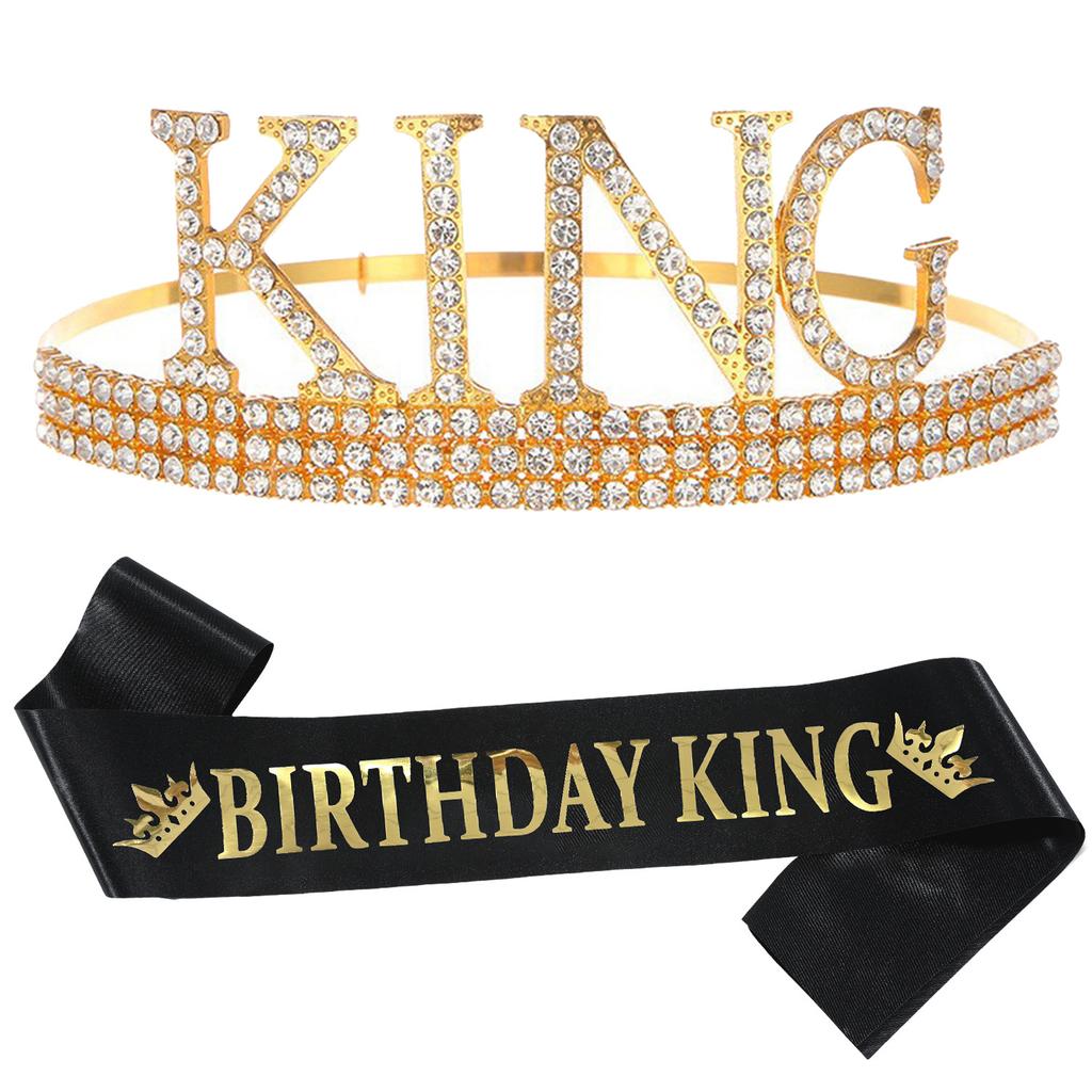 European and American Men's Birthday Party Crown Strap Set BIRTHDAY KING Crown Headgear Party Dress Up 2026