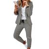 2 Stück/Set Damen Blazer Hosen Set Umlegekragen Cardigan Langarm Elastische Taille Schmale Passform Kordelzug Formell Knöchellang Kariert