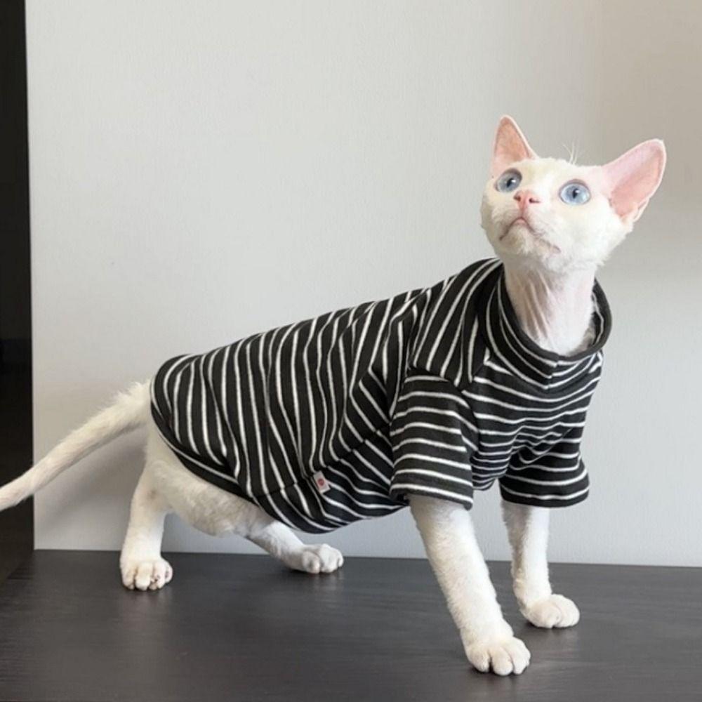 Fashion Elastic Sphynx Cat Clothes Soft Warm Cat Striped Jumpsuit Cat Two Legged Clothes Hairless Cat Base Shirt for Cats Kitten
