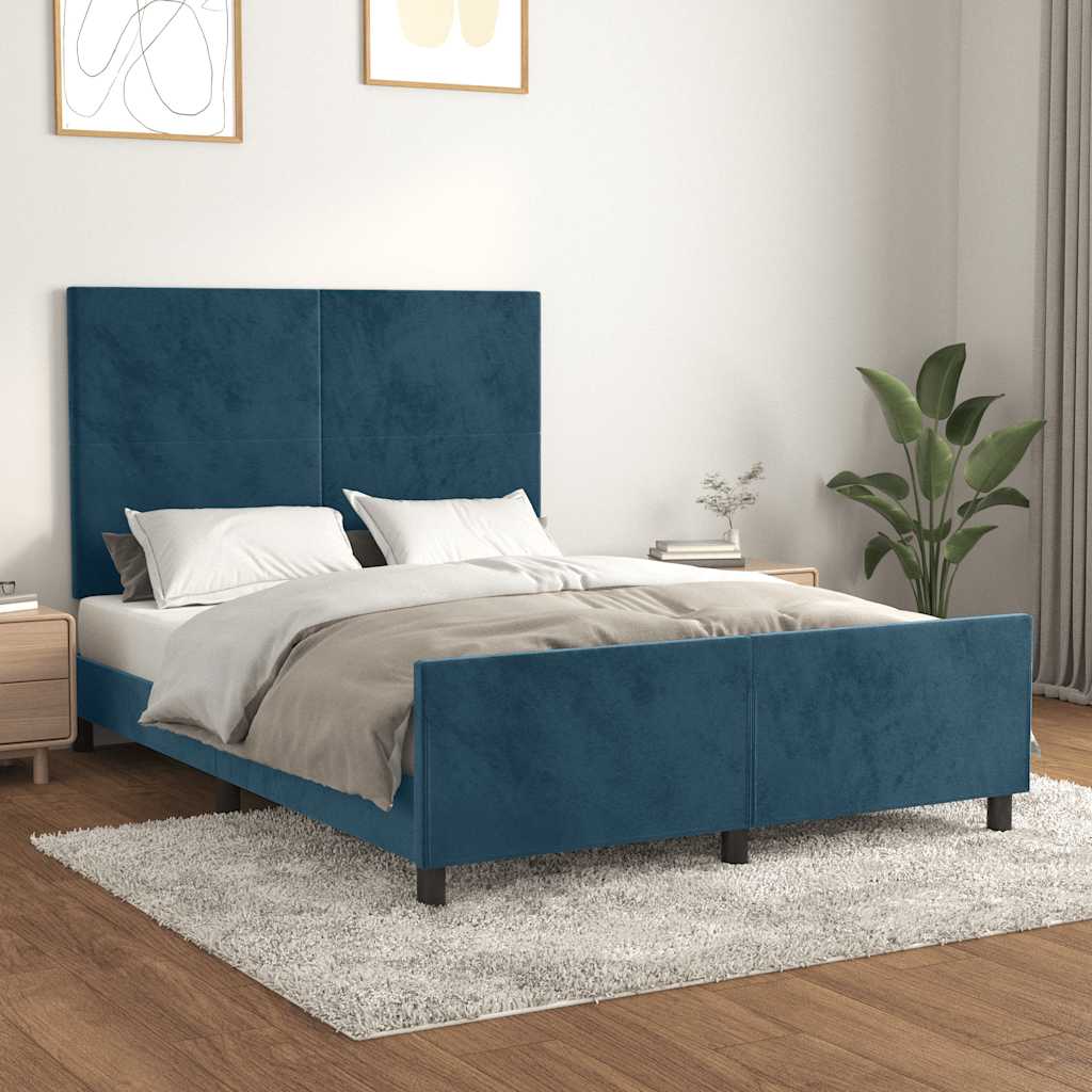 Bed Frame without Mattress Dark Blue 140 x 200 cm Velvet