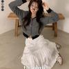 The Pink Solid Color Block Stripe Knit Cardigan
