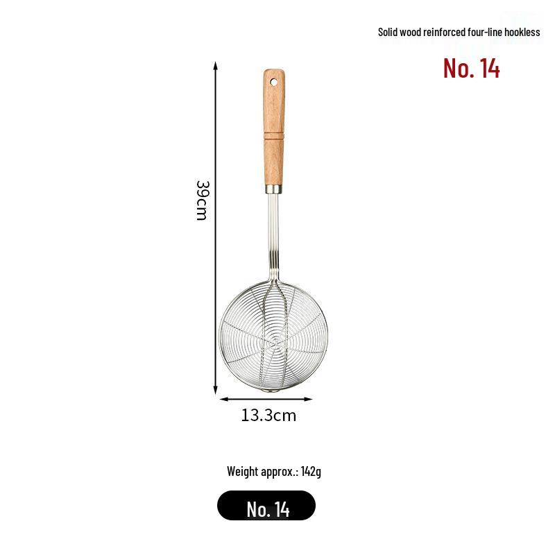 Stainless Steel Four-Wire Skimmer with Wooden Handle, Long-Handled Kitchen Sieve for Hot Pot