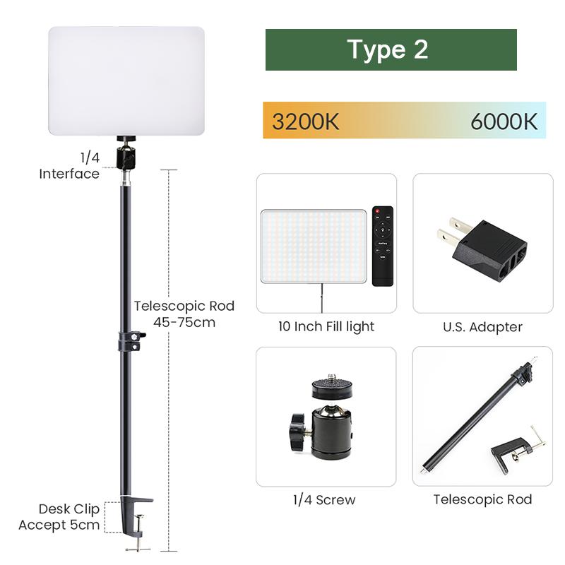 Dimmable 10inch Led Video Light Panel With Monopod Mount 3200k-6000k Photography Lighting Remote Control For Youtube Video Lamp