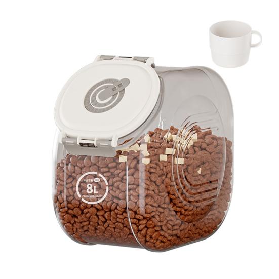 Airtight Grain Storage Box Transparent Pet Food Storage Bin with Timer Function 8L 16L Moisture-Proof Container with Measuring Cup for Grain And Pet