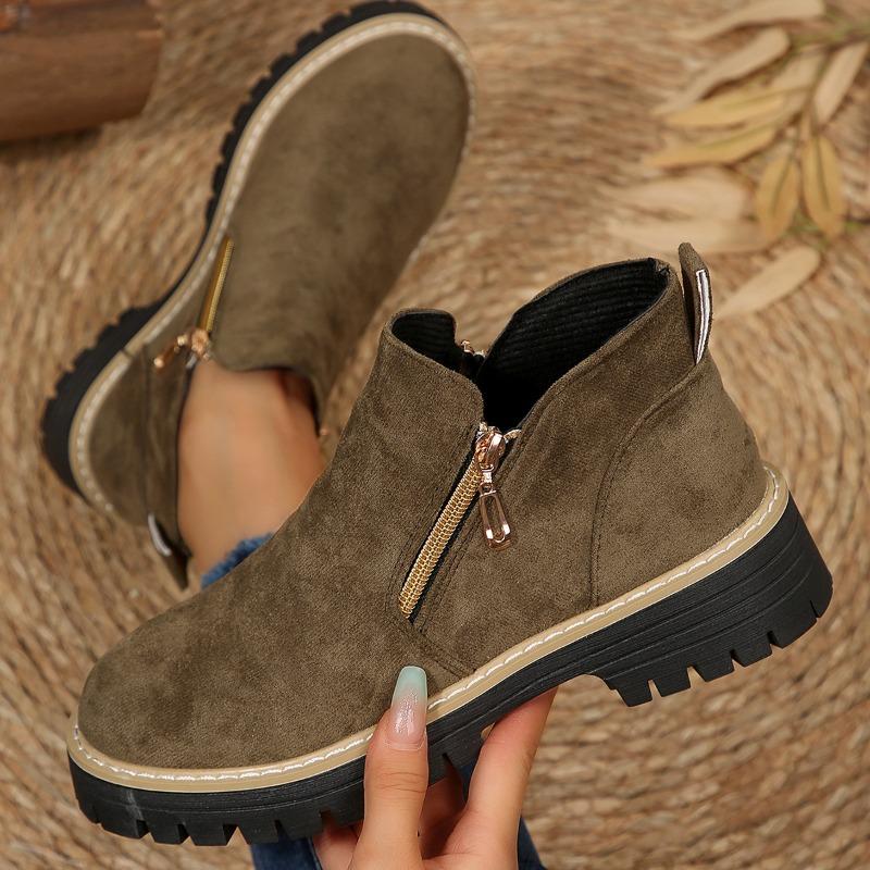 Large size casual short boots for women's autumn and winter new high-top casual side zipper fashion short boots for women