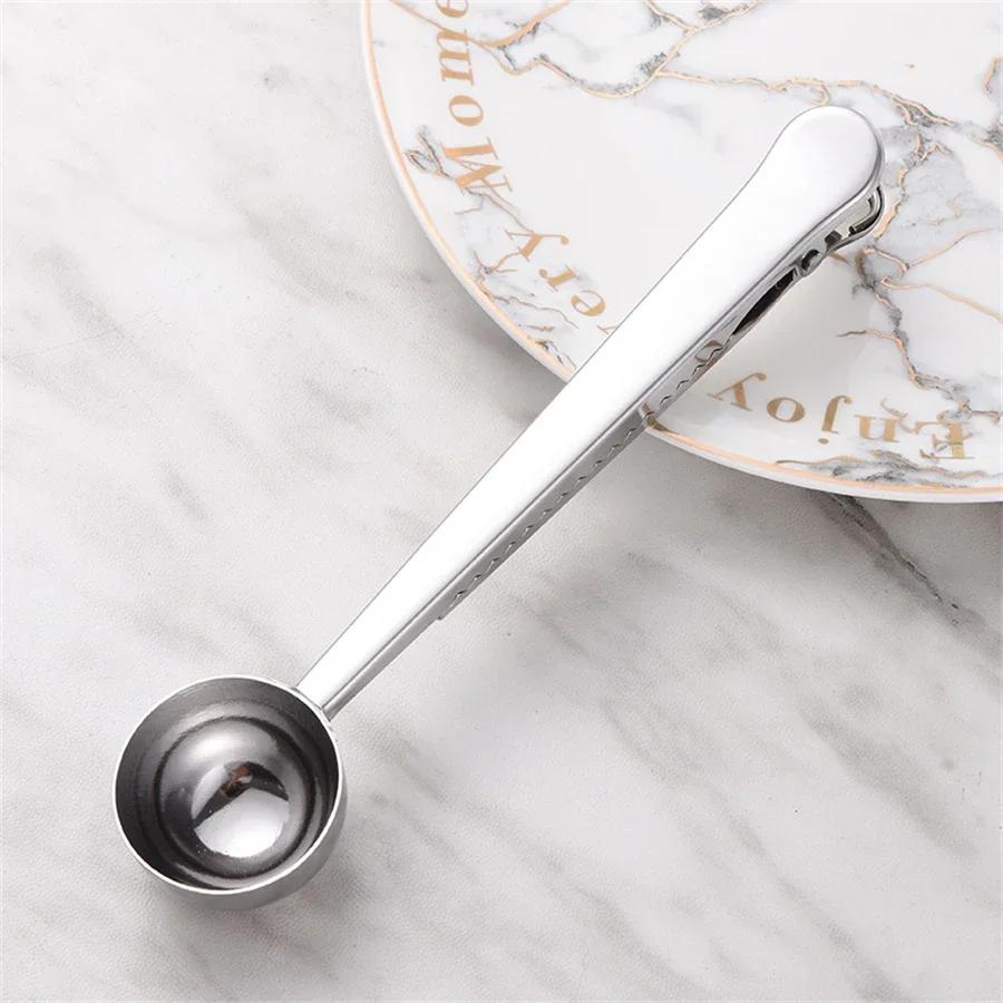 Coffe Spoon Drinkware Teas Set Stainless Steel Spoons Sealing Clamp Tableware Coffeeware Teaware Kitchen Snack Bag Bar Dining