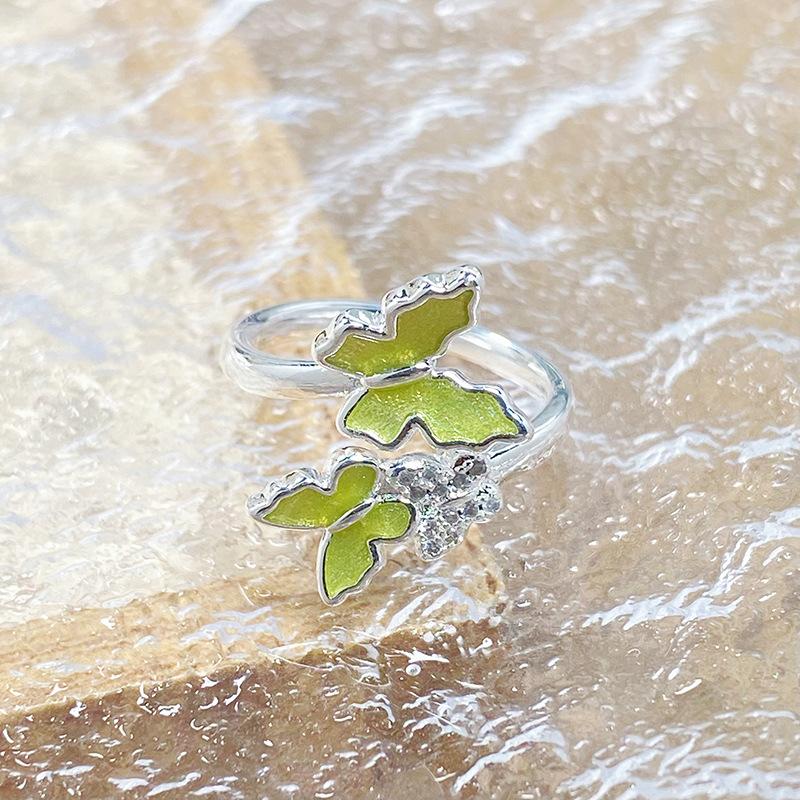 Retro Enamel Oil Butterfly Series Open Ring Women'S Western Regions Unique Niche Stacked Ring