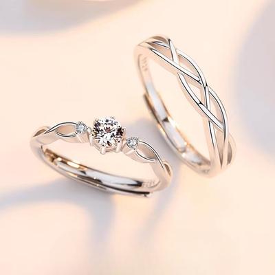 S999 Pure Silver Couple Ring Sterling Silver Couple's Couple Rings Light Luxury Minority Design Opening Adjustable