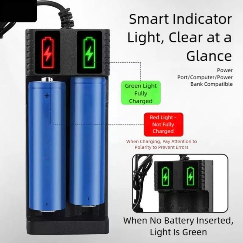 1/2 Slot Charging Adapter Rechargeable Battery for 18650 3.7V Battery USB Fast Charging with LED Status Display for Travel