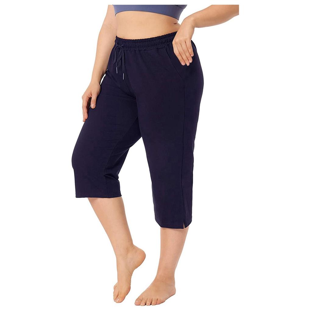 New Women Fashion Drawstring Plus Size Color Casual Cropped Trousers Pants