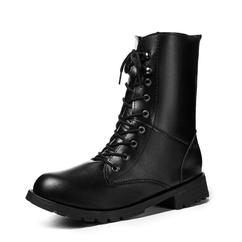 2026 Autumn/Winter Couple Large Round Head Thick Heel Strap Casual Mid Top Boots