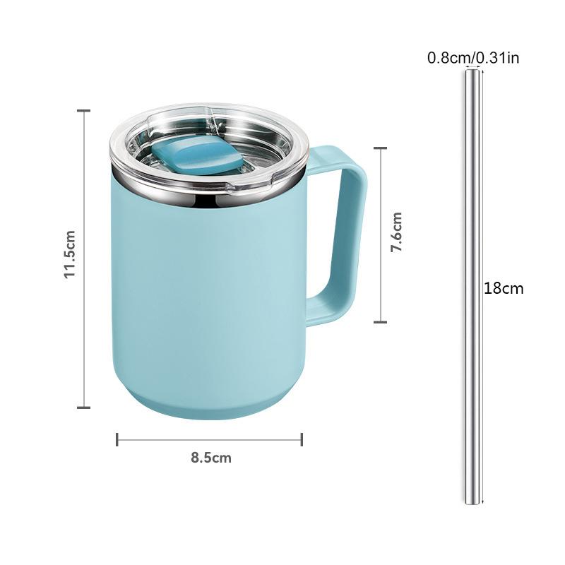 

Stainless Steel Insulated Coffee Mug with Handle & Lid Reusable Coffee Cup with Straw for Hot Cold Drink Home Office Tumbler Cup 450ml светло-синий