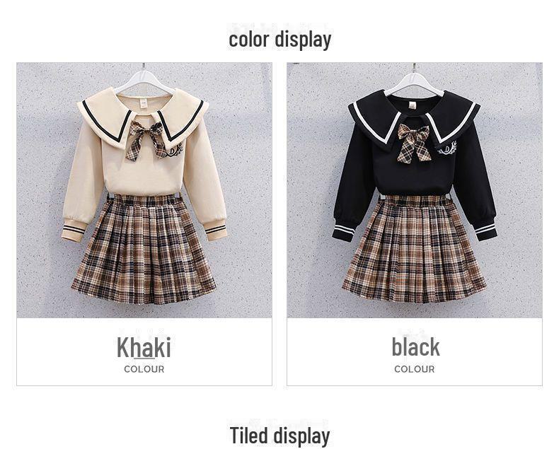 Frühlings-/Herbst Karierter Schuluniform Rockanzug für Mädchen - Schicker Lässiger JK-Stil Zweiteiler