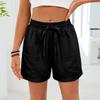 Women's Casual Fashion -Color Elastic Waistband Pocketed Wide-Leg Straight-Cut Shorts