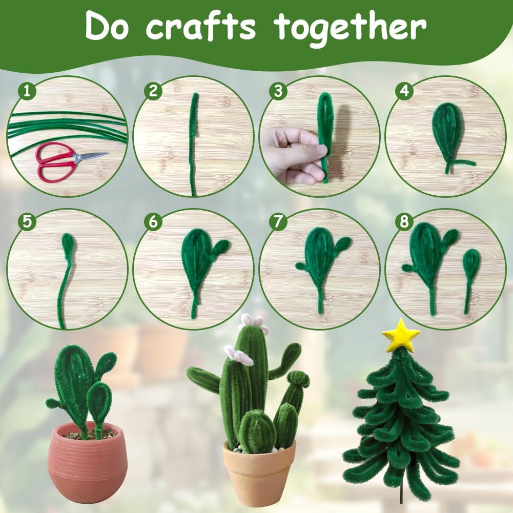 Pipe Cleaners for Making Christmas Tree, 300pcs Pipe Cleaners, 200pcs PomPoms, 1 Foam Cylinder, 1 Christams Card and 1 Bag Pearl