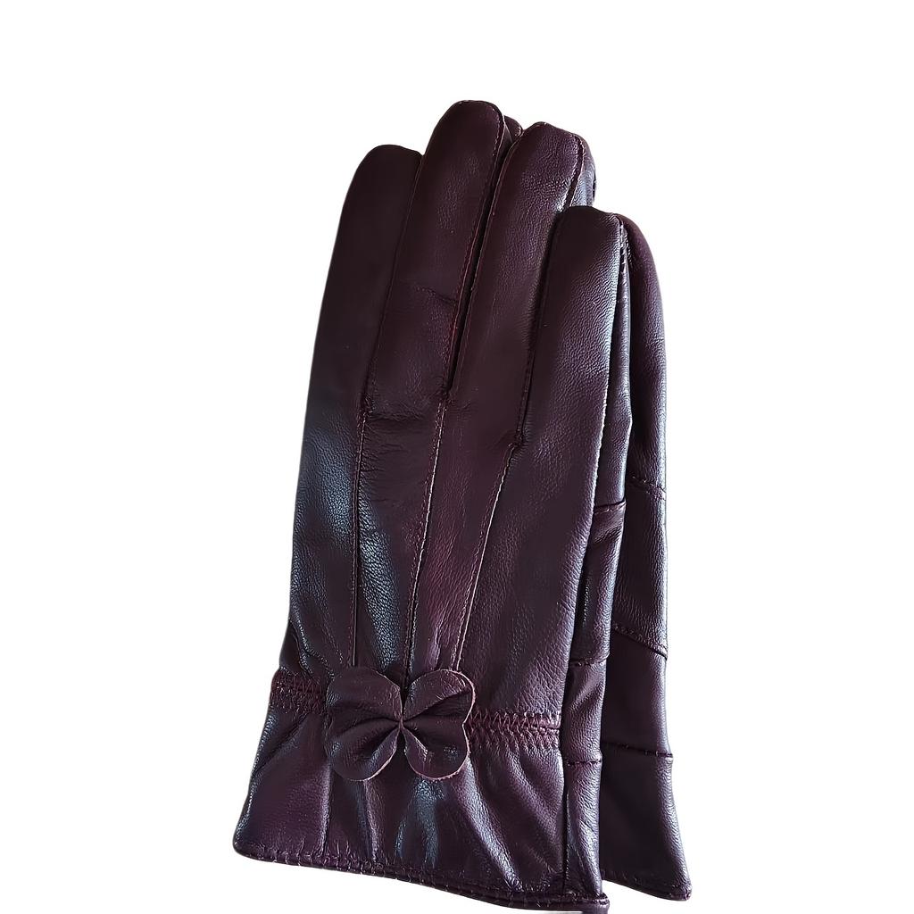 Damen Echtlederhandschuhe mit Schleifendetail - Elegante Rote, Marineblaue & Schwarze Reithandschuhe, Vollfingerwärme zum Autofahren & für Outdoor-Aktivitäten