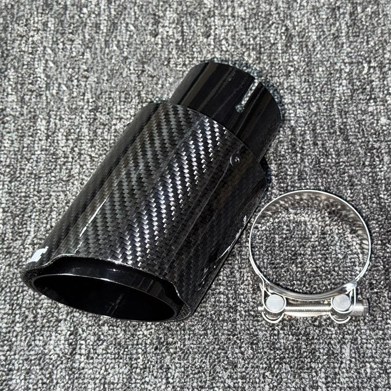 1Pcs Auto Modification Single Exhaust Tip Black Pipe Glossy Carbon Fiber Muffler Tail End Pipe Exhaust Nozzle for AK Universal