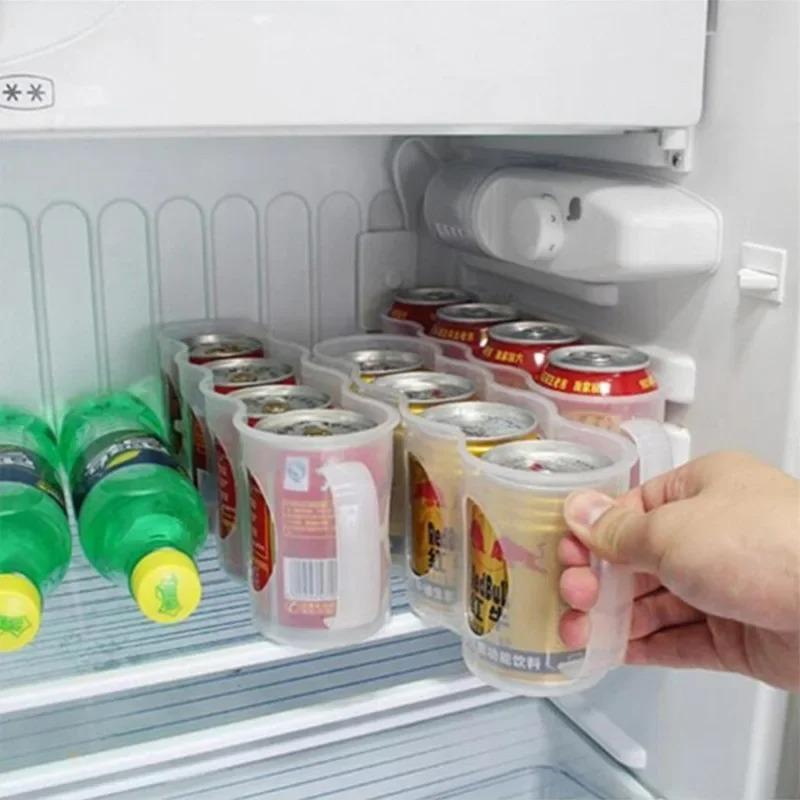 4 Holes Beer Can Organizer Fridge Soda Drink Bottle Holder Refrigeration Kitchen Storage Box Space-saving Kitchen Accessories
