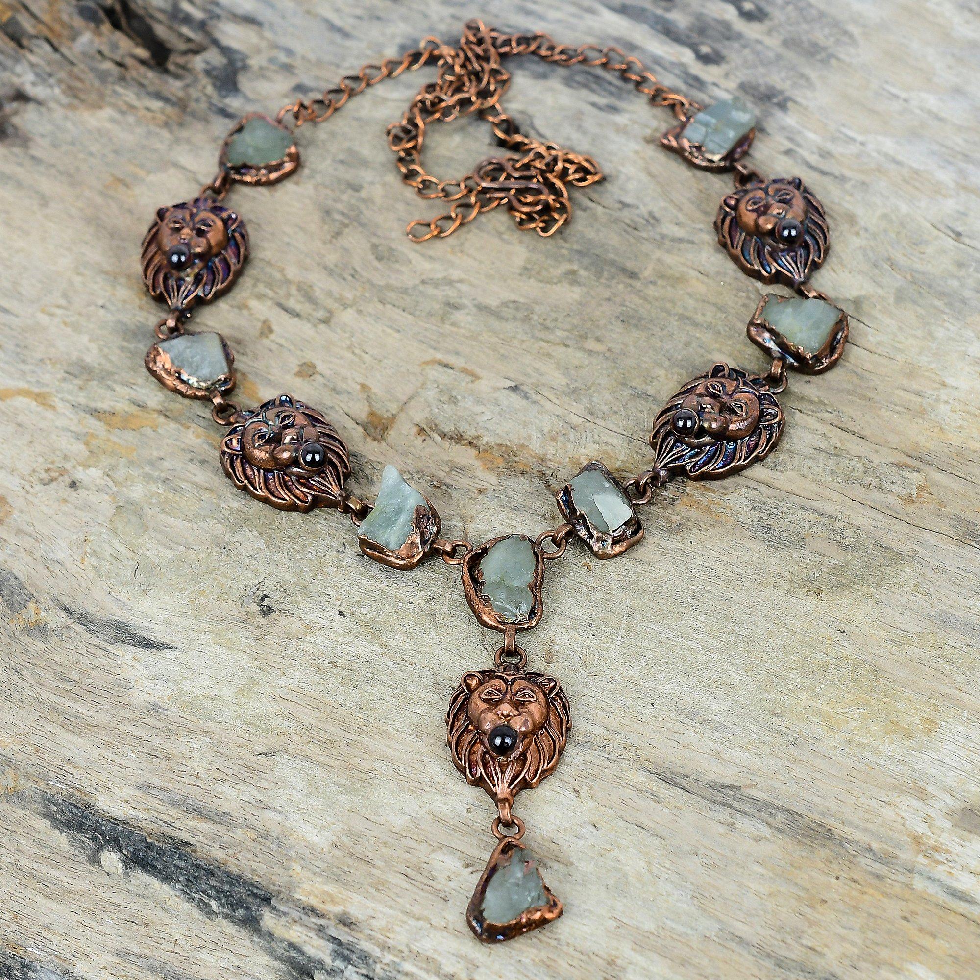 

Аквамарин необработанный колье гальванопластика медное колье драгоценный камень регулируемая цепочка колье колье с лицом льва украшения ручной работы свадебные подарки Adjustable