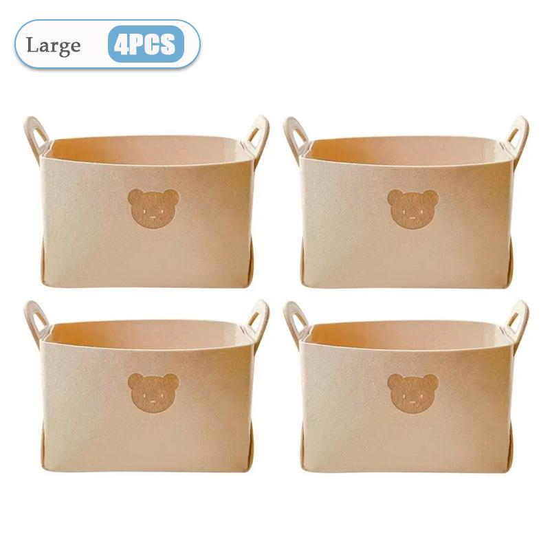 1-8PCS Bear Felt Storage Basket Snacks Toys Storage Basket Large Capacity Foldable Clothes Organizer Desktop Sundry Organizer