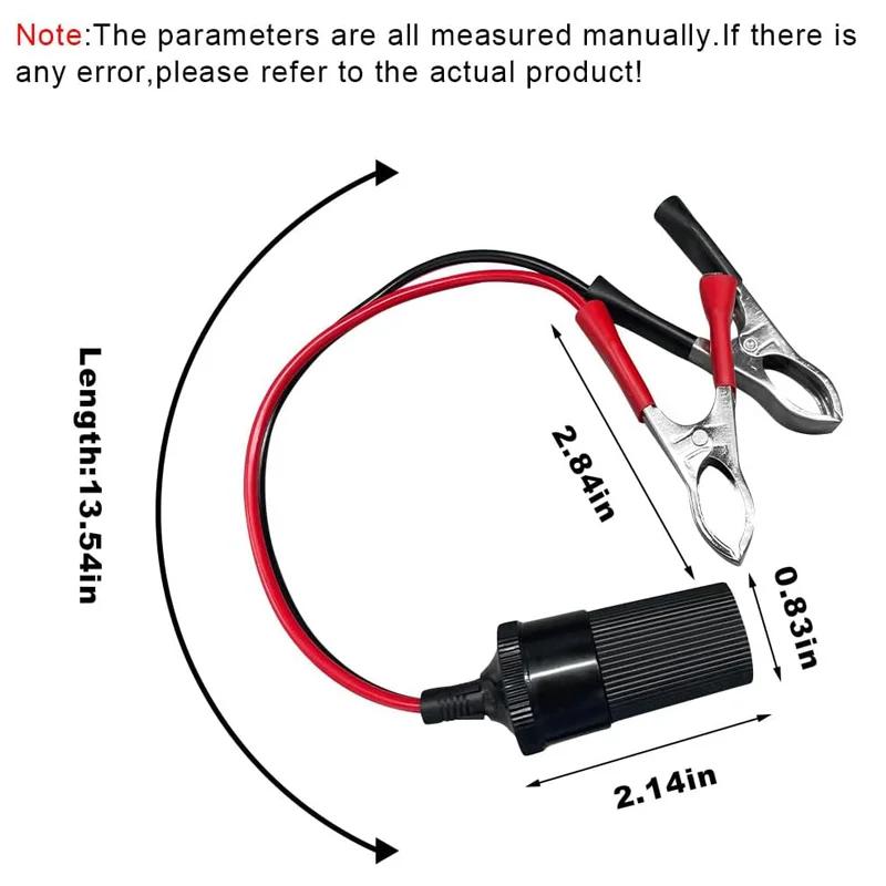 12V Heavy Duty Battery Terminal Clamp Clip Extension Cord Cigarette Lighter Socket Adapter Truck Trailer Motorcycl Outdoor Power