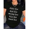 Women's A-Z Letter Print T-Shirt Casual Short Sleeve Round Neck Soft Breathable Top