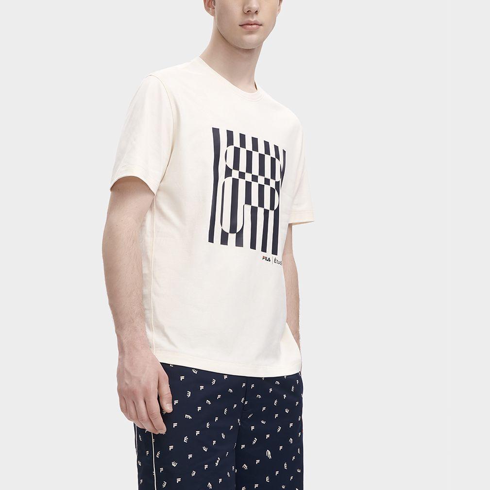 Fila X Études Striped Logo Print Crew Neck T-Shirt Men Tops White F11M326108F-IV