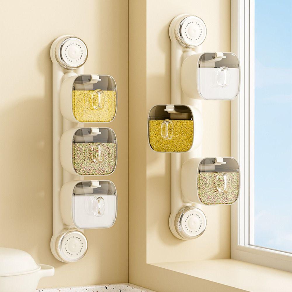 

2/3 Grids Suction Cup Seasoning Box Punch Free Seasoning Jar Sugar 2Grids