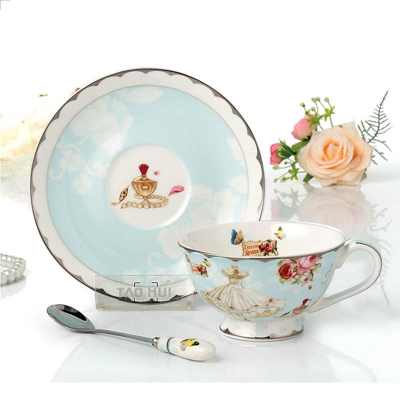 Countryside Ceramic Coffee Cup And Saucer Set Floral Tea Pot Design Afternoon Tea Cup for Party Home Drinking Wedding Gift